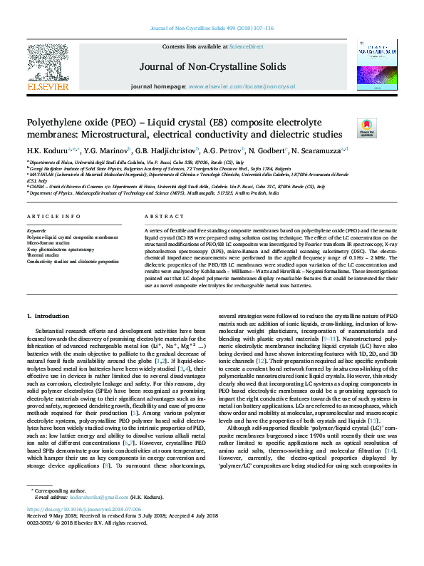 (PDF) Polyethylene oxide (PEO) – Liquid crystal (E8) composite ...