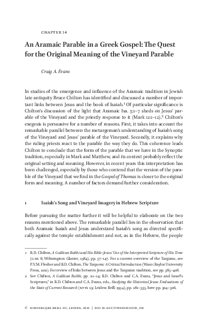 (PDF) 14 An Aramaic Parable in a Greek Gospel: The Quest for the ...
