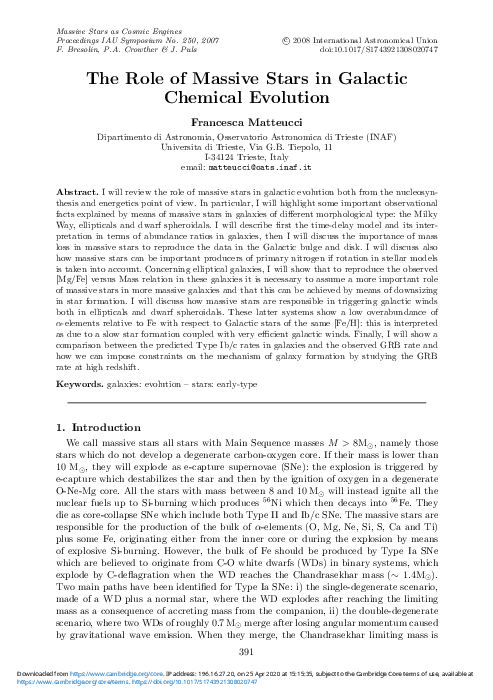(PDF) The Role of Massive Stars in Galactic Chemical Evolution