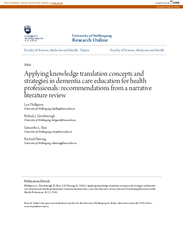 (PDF) Applying Knowledge Translation Concepts and Strategies in ...