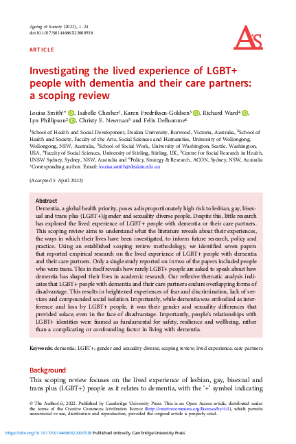(PDF) Investigating the lived experience of LGBT+ people with dementia ...