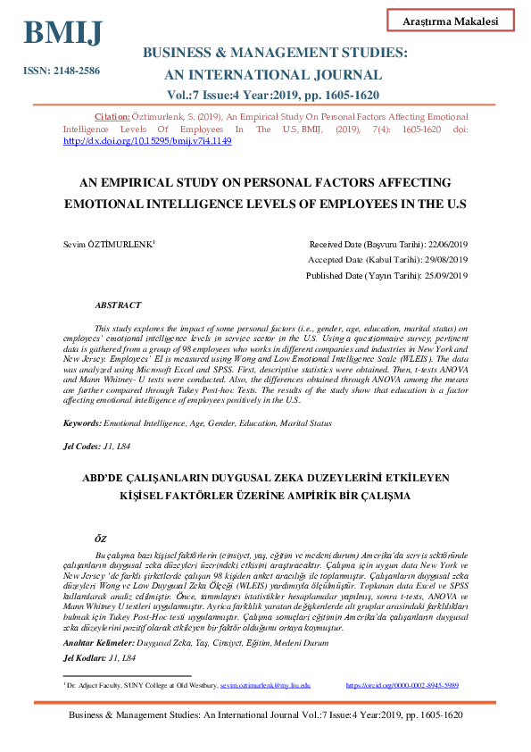 (PDF) An Empirical Study on Personal Factors Affecting Emotional ...