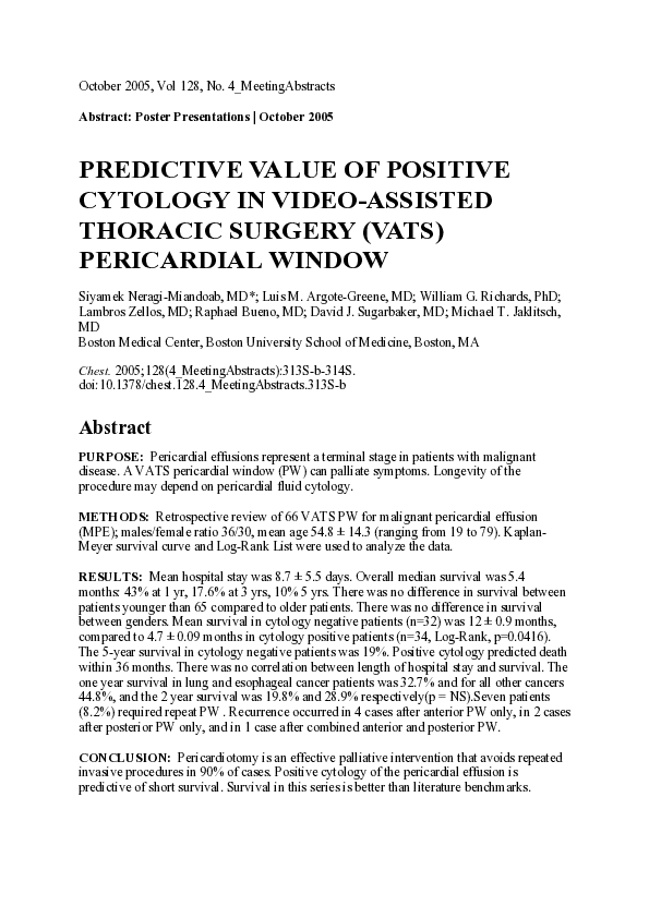 (PDF) Predictive Value of Positive Cytology in Video-Assisted Thoracic ...
