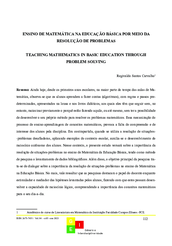(PDF) Teaching Mathematics in Basic Education Through Problem Solving