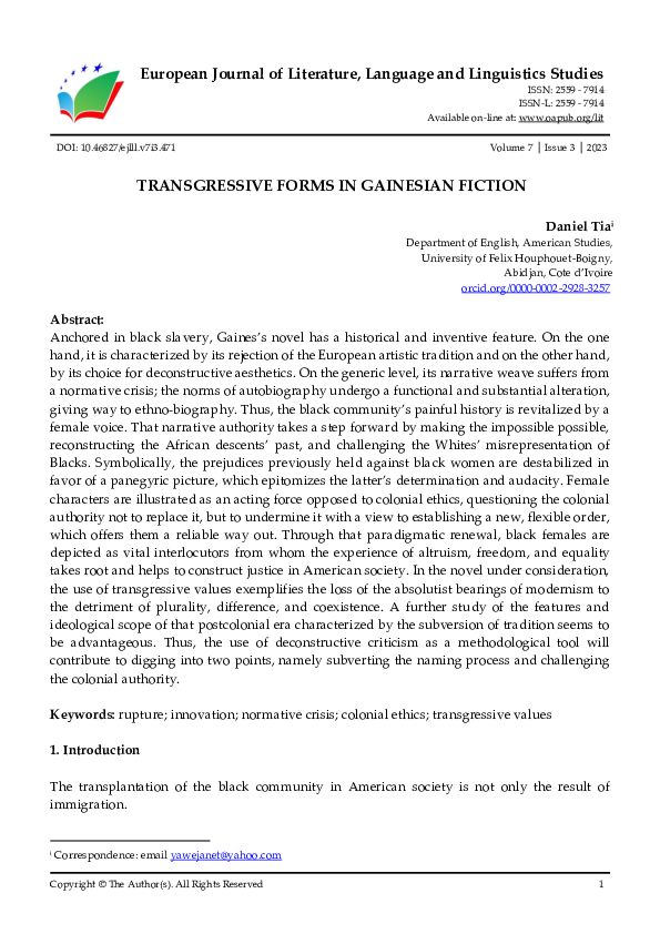 (PDF) Transgressive Forms in Gainesian Fiction