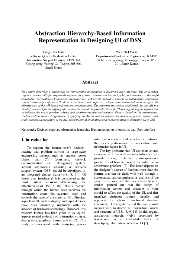 (PDF) Abstraction Hierarchy-Based Information Representation in ...