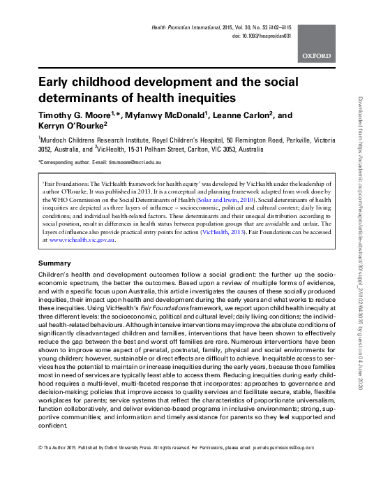 (PDF) Early childhood development and the social determinants of health ...