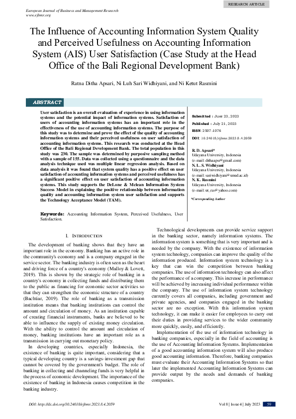 (PDF) The Influence of Accounting Information System Quality and ...