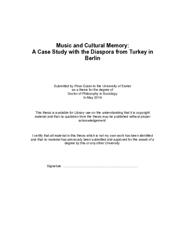 (PDF) Music and cultural memory : a case study with the diaspora from ...