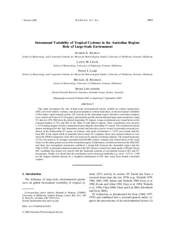 (PDF) Interannual Variability of Tropical Cyclones in the Australian ...