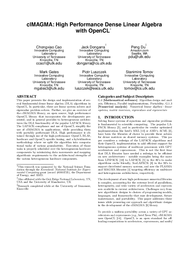 (PDF) clMAGMA: High Performance Dense Linear Algebra with OpenCL