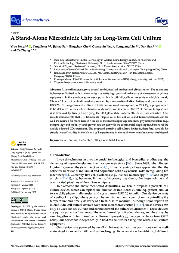 (PDF) A Stand-Alone Microfluidic Chip for Long-Term Cell Culture