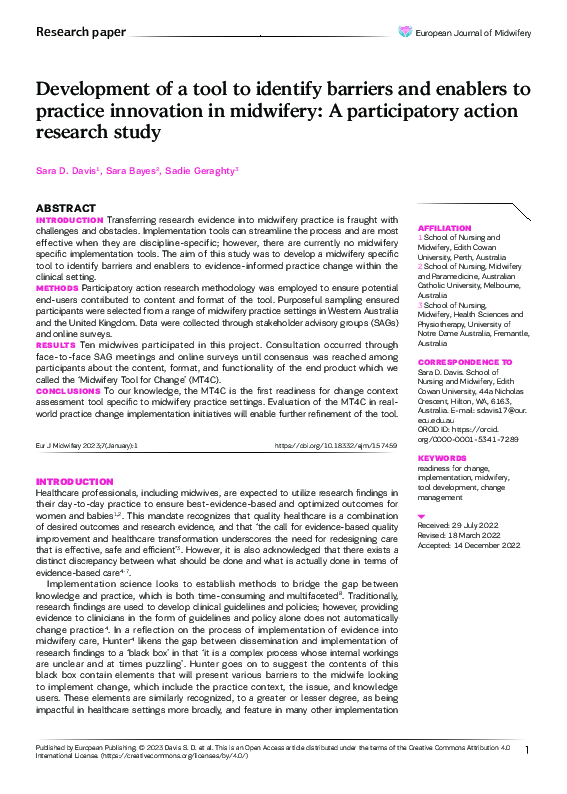 (PDF) Development of a tool to identify barriers and enablers to ...