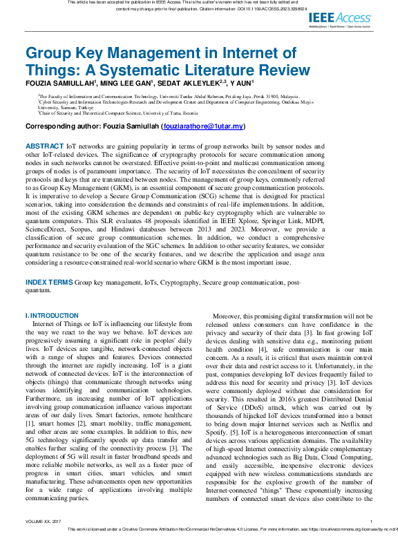 (PDF) Group Key Management in Internet of Things: A Systematic ...