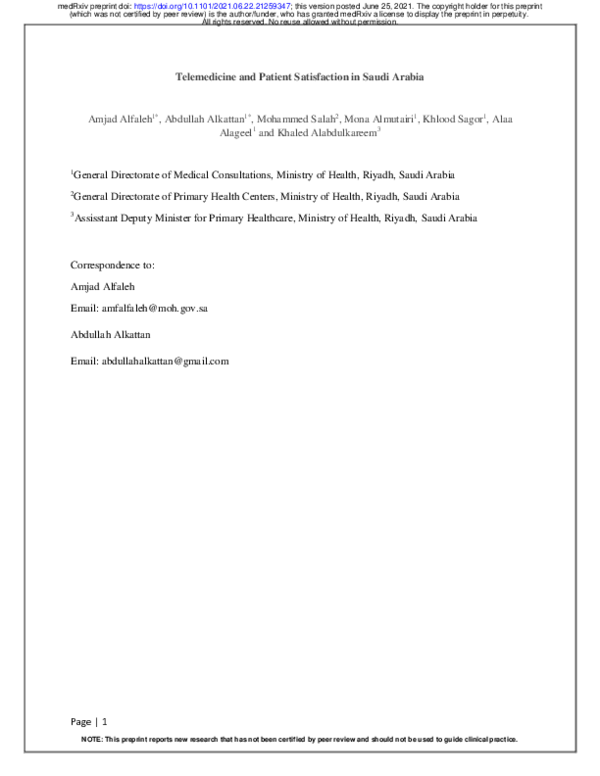 (PDF) Telemedicine and Patient Satisfaction in Saudi Arabia