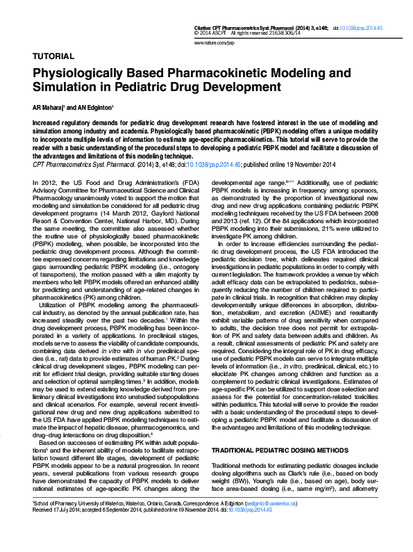 (PDF) Physiologically based pharmacokinetic modeling and simulation in ...