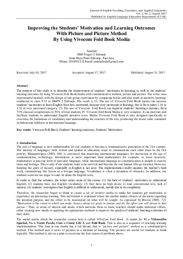 (PDF) Improving the Students’ Motivation and Learning Outcomes With ...