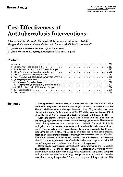 (PDF) Cost Effectiveness of Antituberculosis Interventions