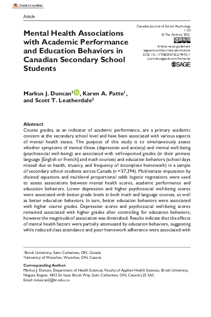 (PDF) Mental Health Associations with Academic Performance and ...