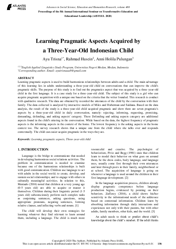(PDF) Learning Pragmatic Aspects Acquired by a Three-Year-Old ...