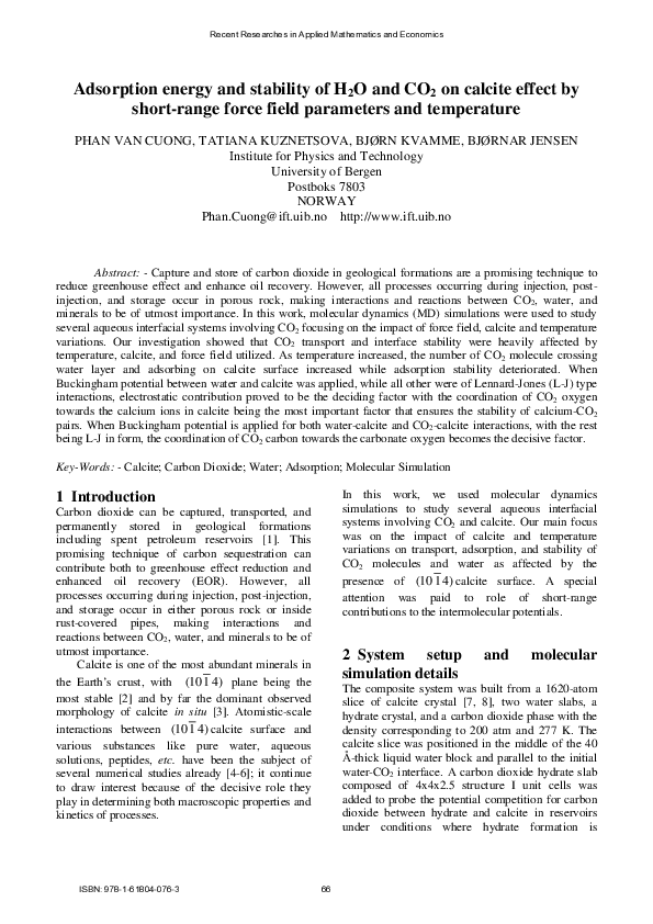 (PDF) Adsorption energy and stability of H2O and CO2 on calcite effect ...