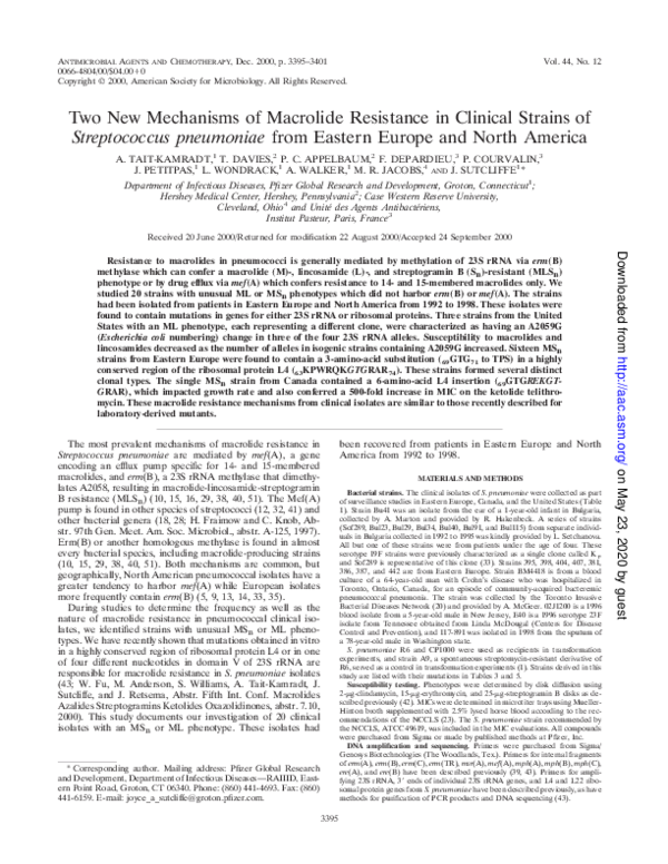 (PDF) Two New Mechanisms of Macrolide Resistance in Clinical Strains of ...