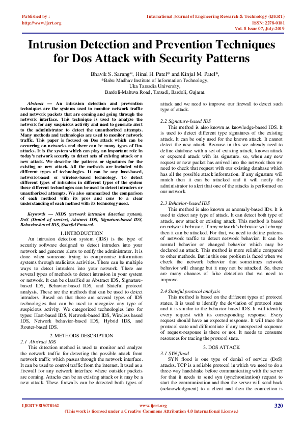 (PDF) Intrusion Detection and Prevention Techniques for Dos Attack with ...