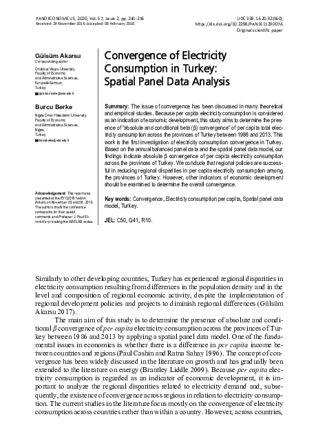 (PDF) Convergence of Electricity Consumption in Turkey: Spatial Panel ...