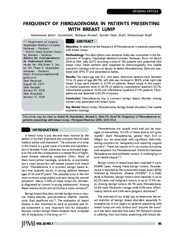 (PDF) Frequency of Fibroadenoma in Patients Presenting with Breast Lump