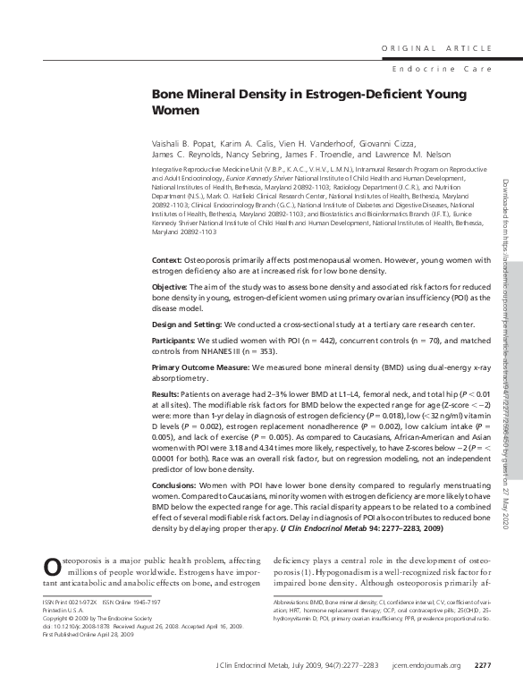 (PDF) Bone Mineral Density in Estrogen-Deficient Young Women