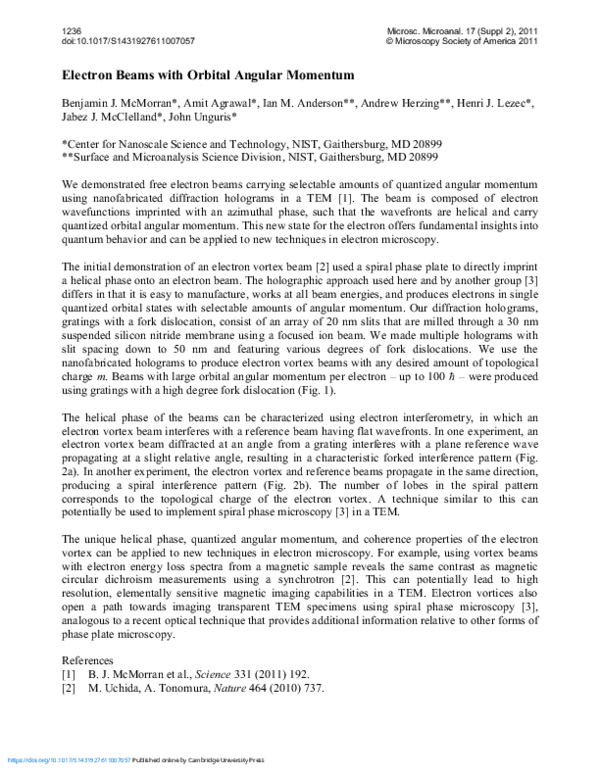 (PDF) Electron Beams with Orbital Angular Momentum