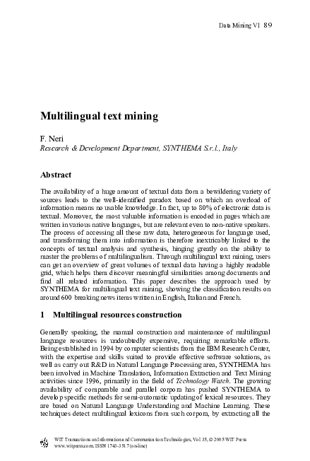 (PDF) Multilingual Text Mining | Federico Neri - Academia.edu