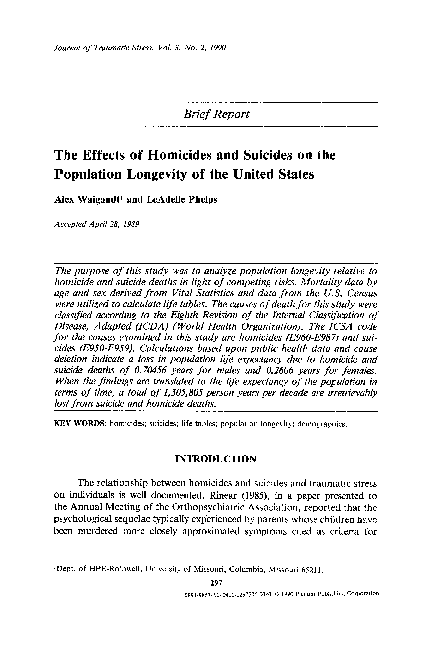 (PDF) The effects of homicides and suicides on the population longevity ...