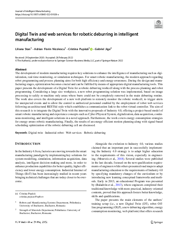 (PDF) Digital Twin and web services for robotic deburring in ...