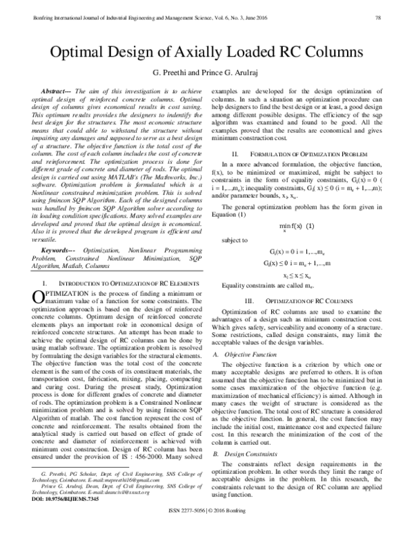 (PDF) Optimal Design of Axially Loaded RC Columns