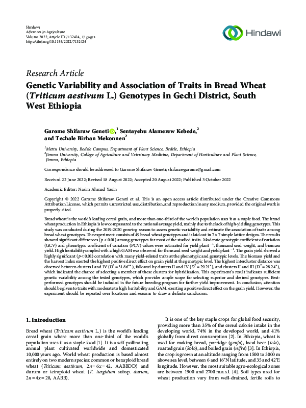 (PDF) Genetic Variability and Association of Traits in Bread Wheat ...