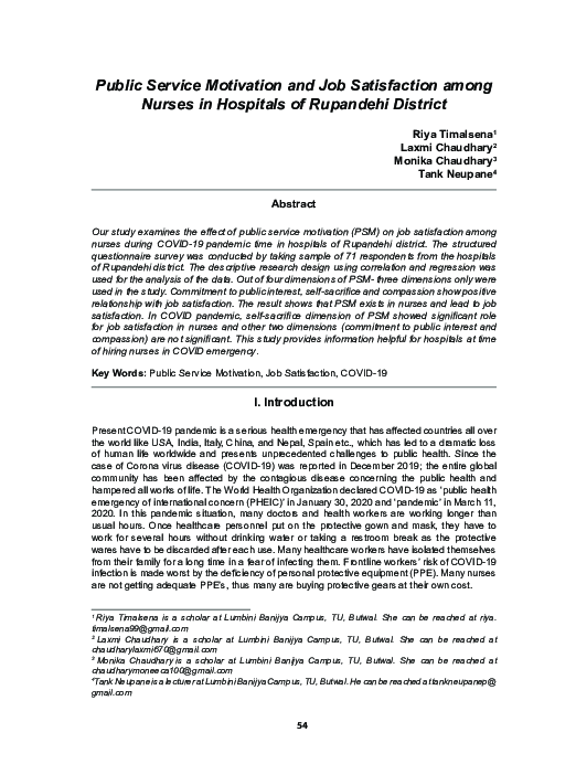 (PDF) Public Service Motivation and Job Satisfaction among Nurses in ...