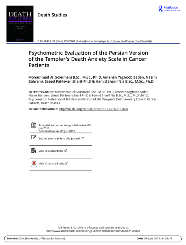 (PDF) Psychometric evaluation of the Persian version of the Templer’s ...