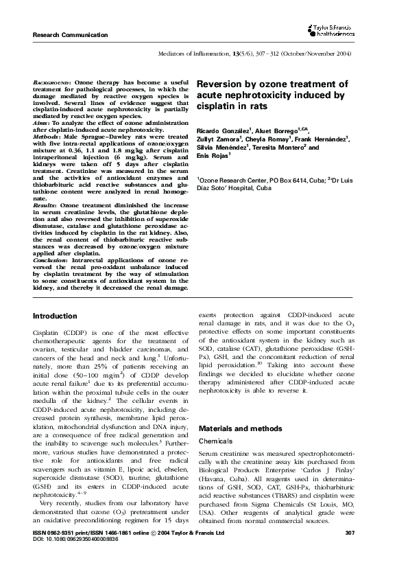 Reversion by ozone treatment of acute nephrotoxicity induced by cisplatin in rats