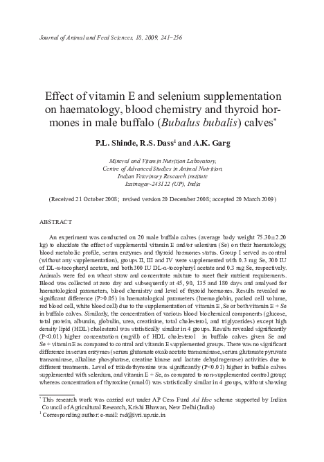 (PDF) Effect of vitamin E and selenium supplementation on haematology ...
