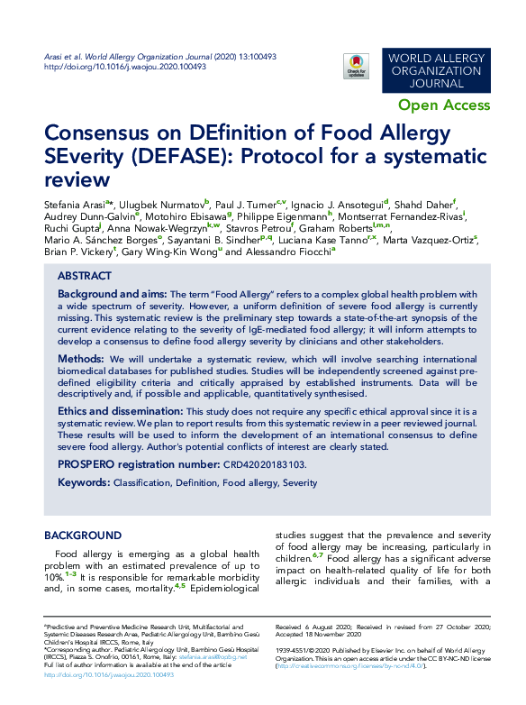(PDF) Consensus on DEfinition of Food Allergy SEverity (DEFASE ...