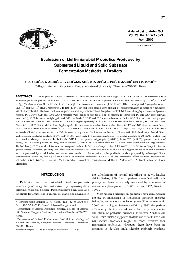 (PDF) Evaluation of Multi-microbial Probiotics Produced by Submerged ...