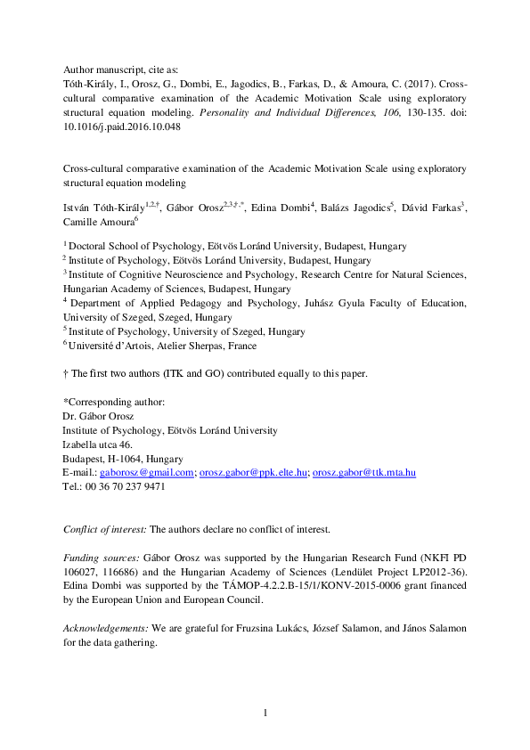 (PDF) Cross-cultural comparative examination of the Academic Motivation ...