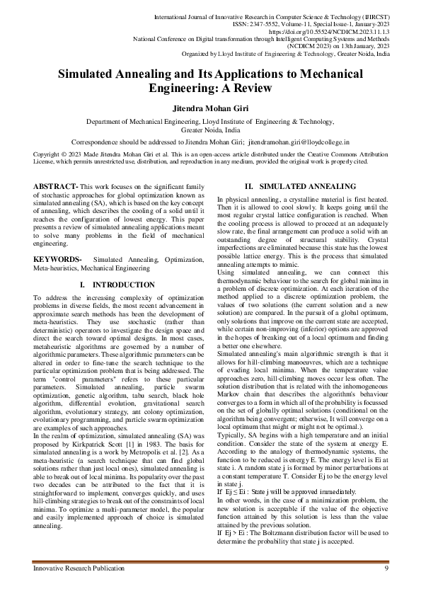 (PDF) Simulated Annealing and Its Applications to Mechanical ...