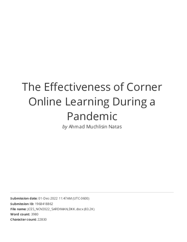 (PDF) The Effectiveness of Corner Online Learning During a Pandemic