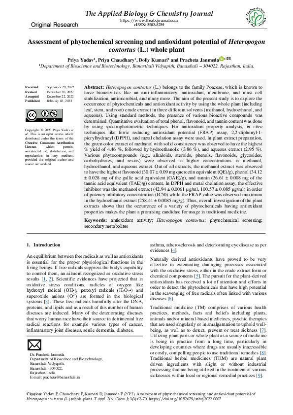 (PDF) Assessment of phytochemical screening and antioxidant potential ...