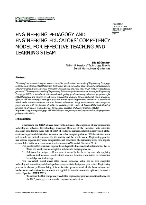 (PDF) Engineering Pedagogy and Engineering Educators’ Competency Model ...