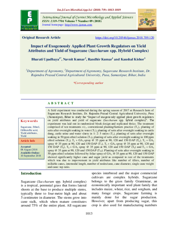 (PDF) Impact of Exogenously Applied Plant Growth Regulators on Yield ...