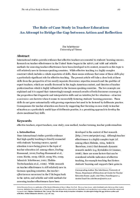 (PDF) The Role of Case Study in Teacher Education: An Attempt to Bridge ...