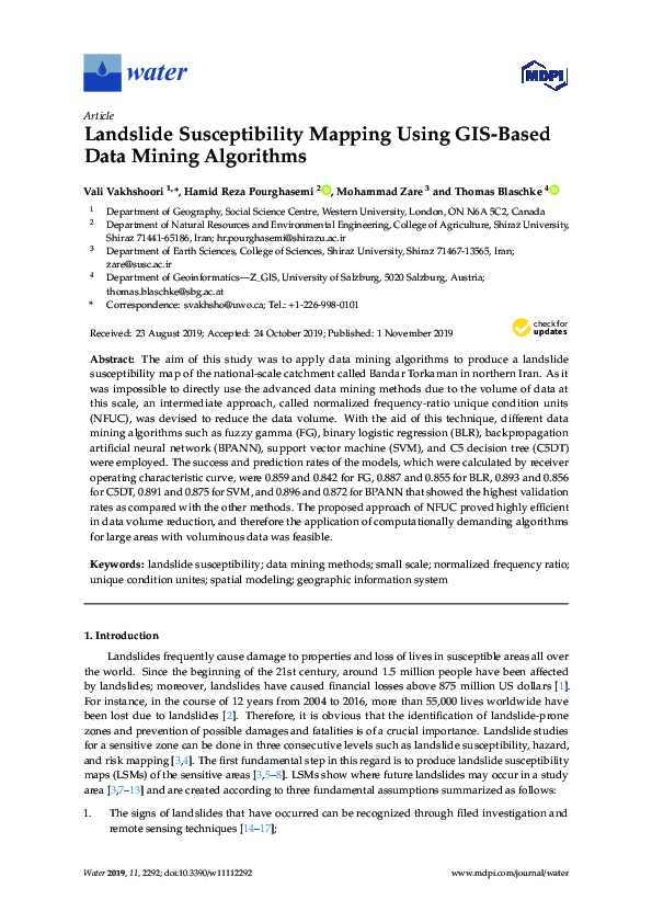 (PDF) Landslide susceptibility mapping using GIS-Based models in the ...